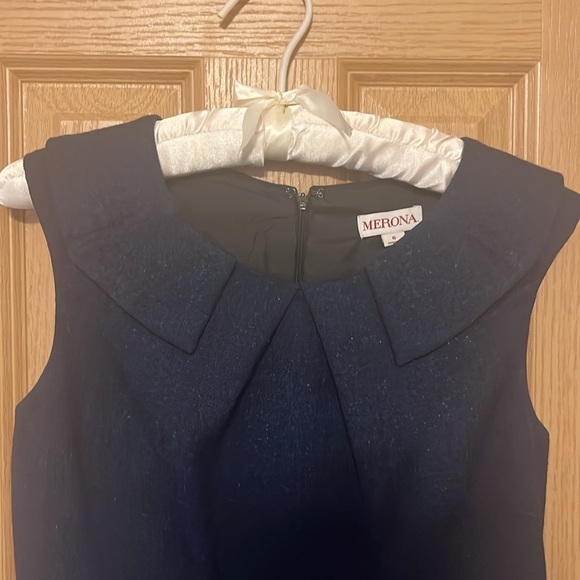 Merona size 6 sleeveless blue wool like material with Peter Pan collar - Picture 2 of 5